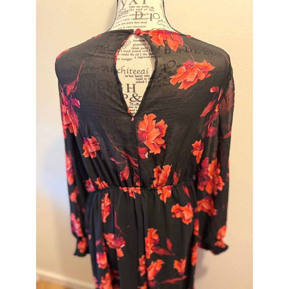 AVA & VIV Black Red Floral Maxi Dress Size X - Picture 3 of 8